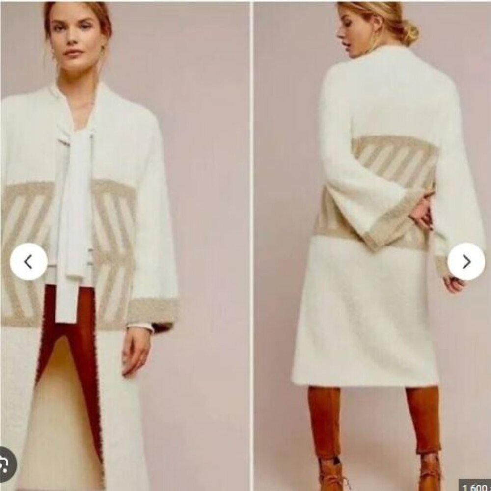 Anthropologie Aztec Merzouga Fuzzy Kimono Sleeve Cardigan OS Cream Tan